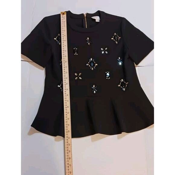 Kate Spade Women's Black Embellished Ruffle Top Poly Blend - Picture 8 of 9